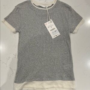 Zara Gray and Cream short sleeve shirt